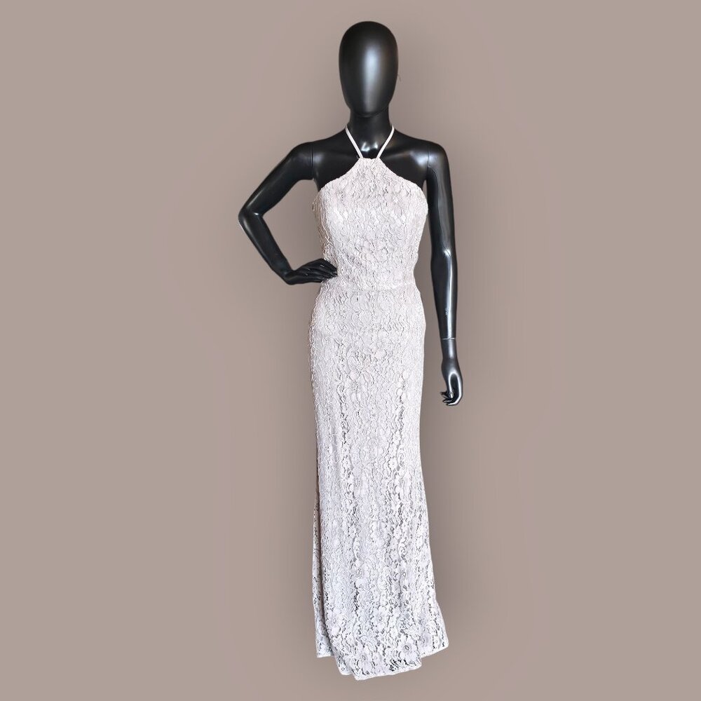 NWOT Silver Lace Halter Formal Dress - Hayley Paige